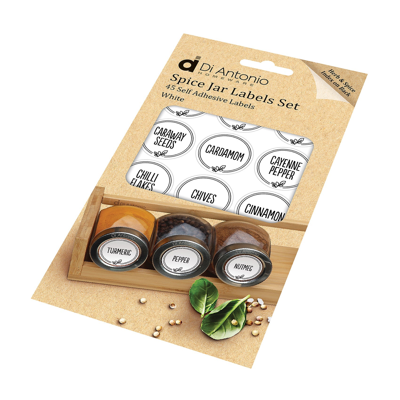 Di Antonio Spice Jar Labels Set of 45 White