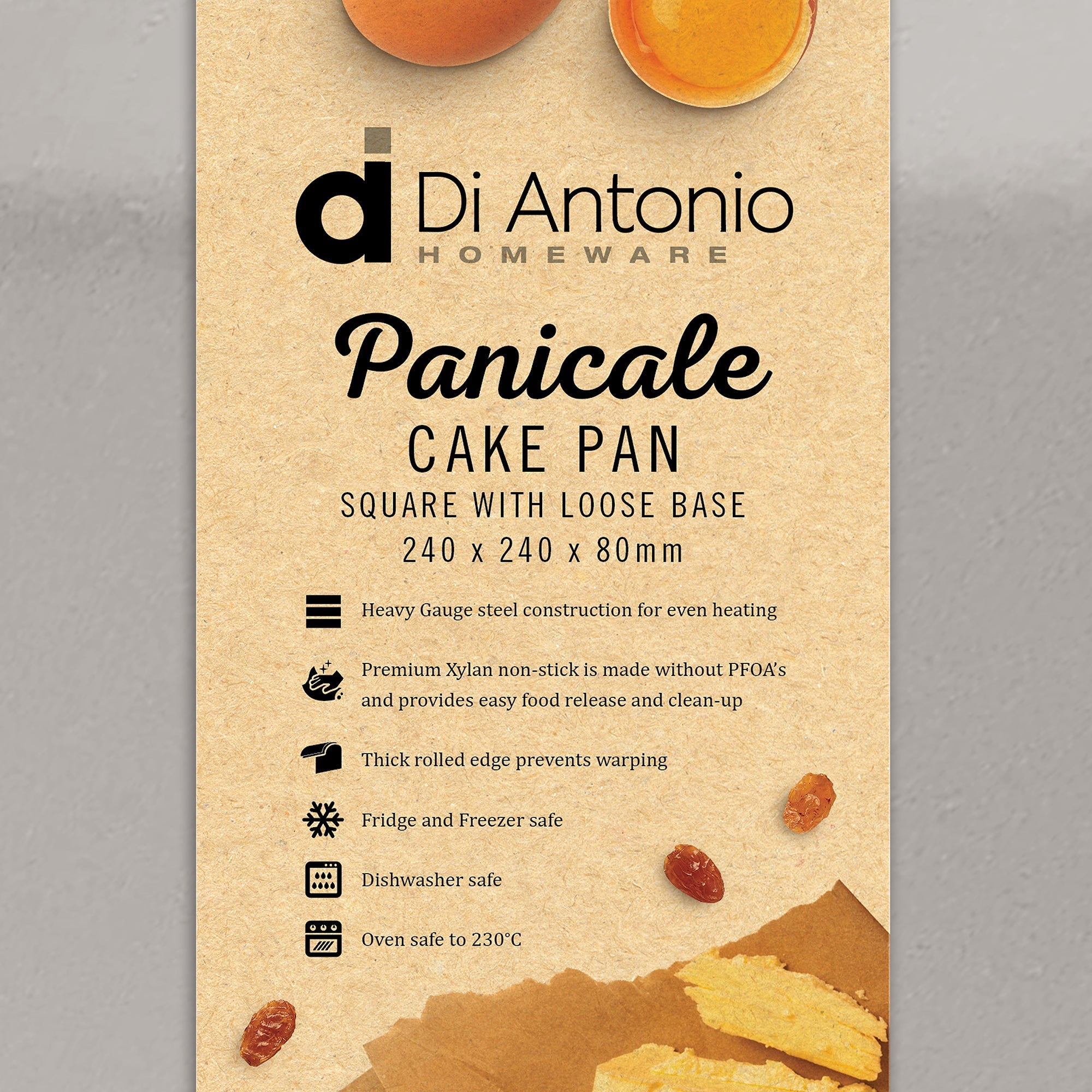 Cake Pan Square Loose Base 240x80mm Panicale