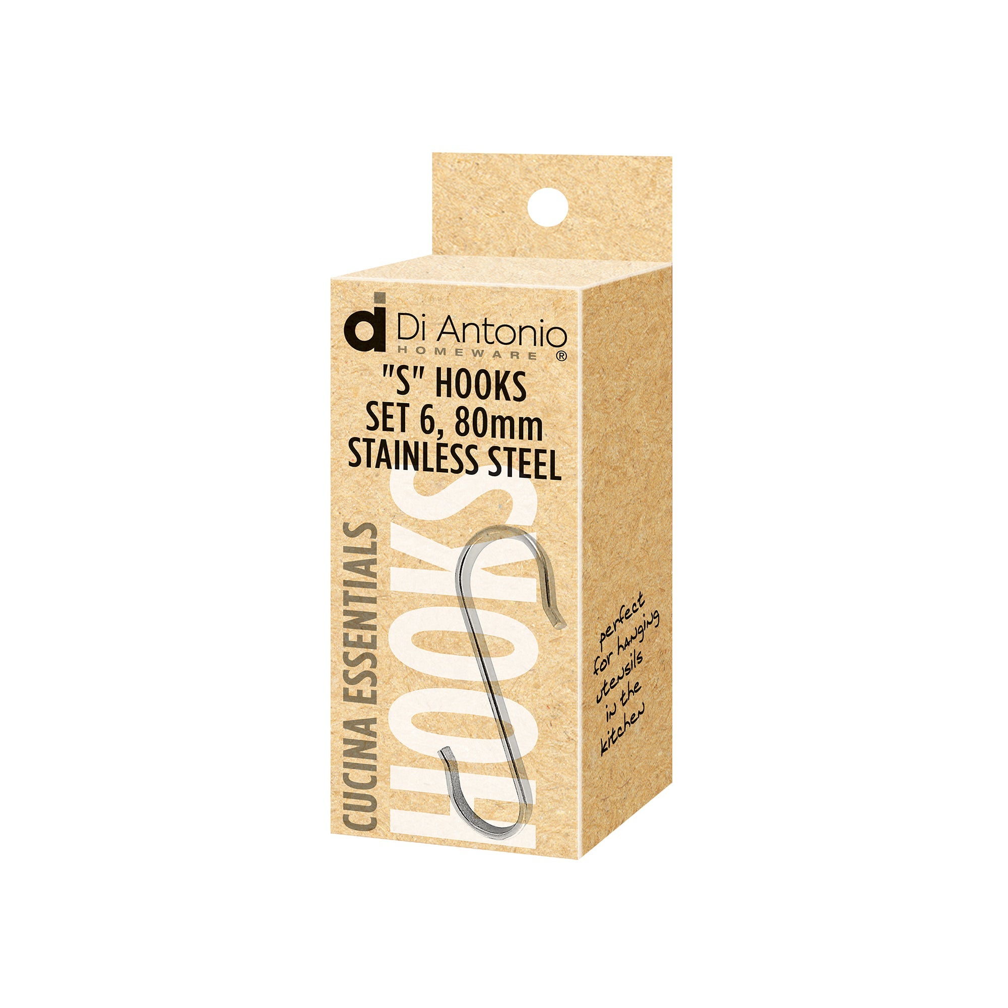 Hanging Hooks 80x20mm Set of 6 Stainless Steel